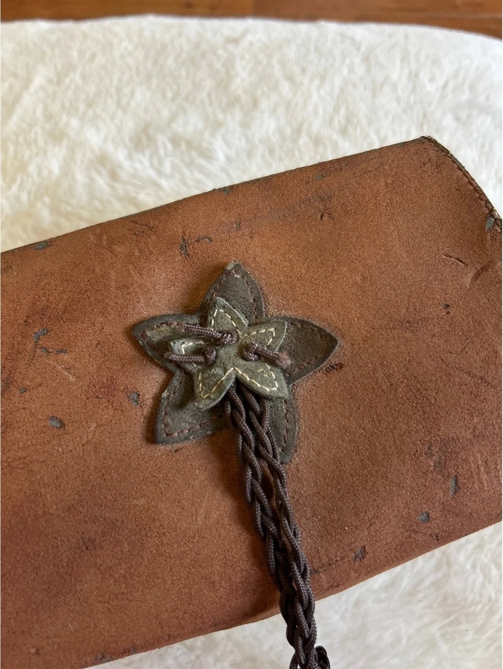 Vintage Suede Jewelry Box with Floral Closure and Velvet Interior